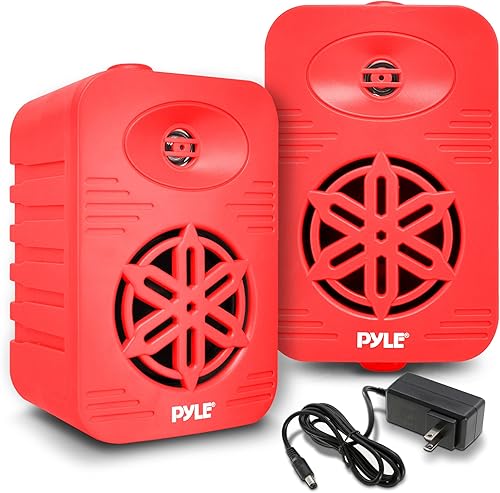 Vista 58 de PyleUsa Par de altavoces Bluetooth para interiores y exteriores, 200 W, doble impermeable, 3.5 pulgadas, sistema de rango completo de 2 vías con Rojo
