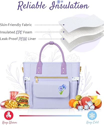 Miniatura 3 de GLORIEROO Lonchera grande para mujer, lonchera aislada a prueba de fugas para mujeres, gran regalo para mujeres, impermeable, multibolsillo, con