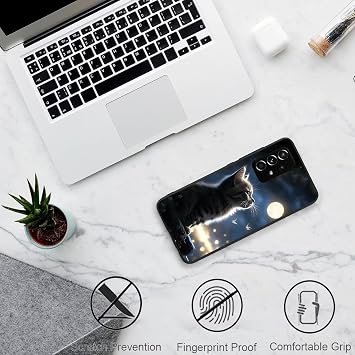 for Samsung Galaxy Xcover 7 Cute Case,Soft Frosted Matt Black TPU Ultra-Slim Stylish Protective Cover Drop Protection, Non-slip Cute pattern design-The Moon and the Cat