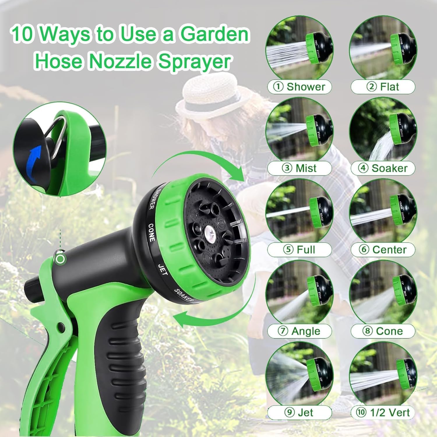 Dehnbarer Gartenschlauch, mit 10 Sprühmustern, geeignet für 1/2 Zoll und 3/4 Zoll Wasserhähne, flexibler und leichter Schlauch für Garten, Bewässerung, Reinigung mit Aufbewahrungstasche