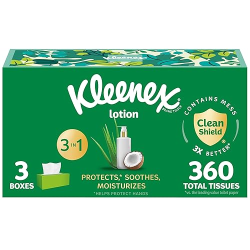 Kleenex Lotion Facial Tissues with Coconut Oil, 3 Flat Boxes, 120 Tissues Per Box, 3-Ply - White - 120 Tissues (Pack of 3)