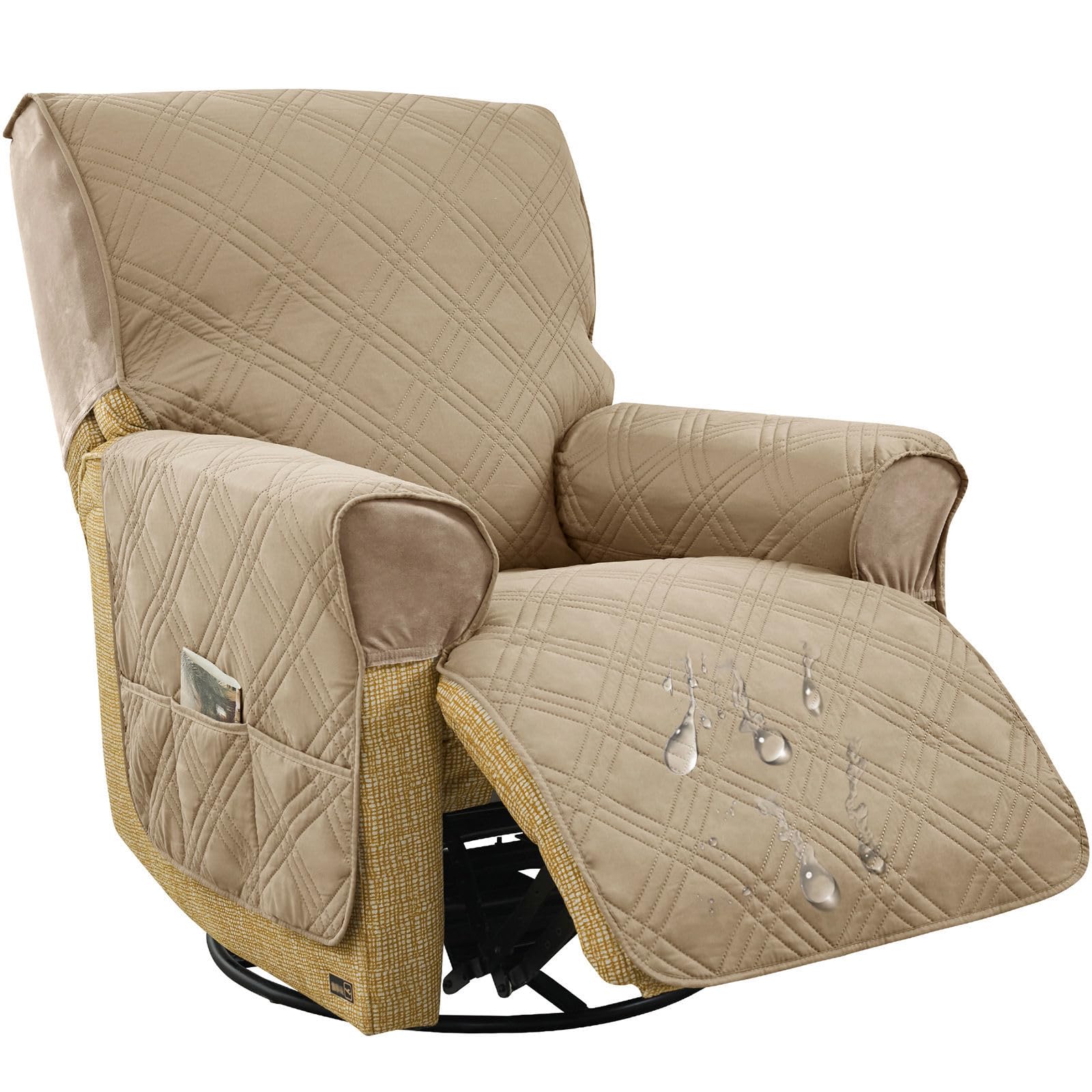 HOMECOVER Water-Resistant Quilted Recliner Chair Cover-Khaki-1 Seater