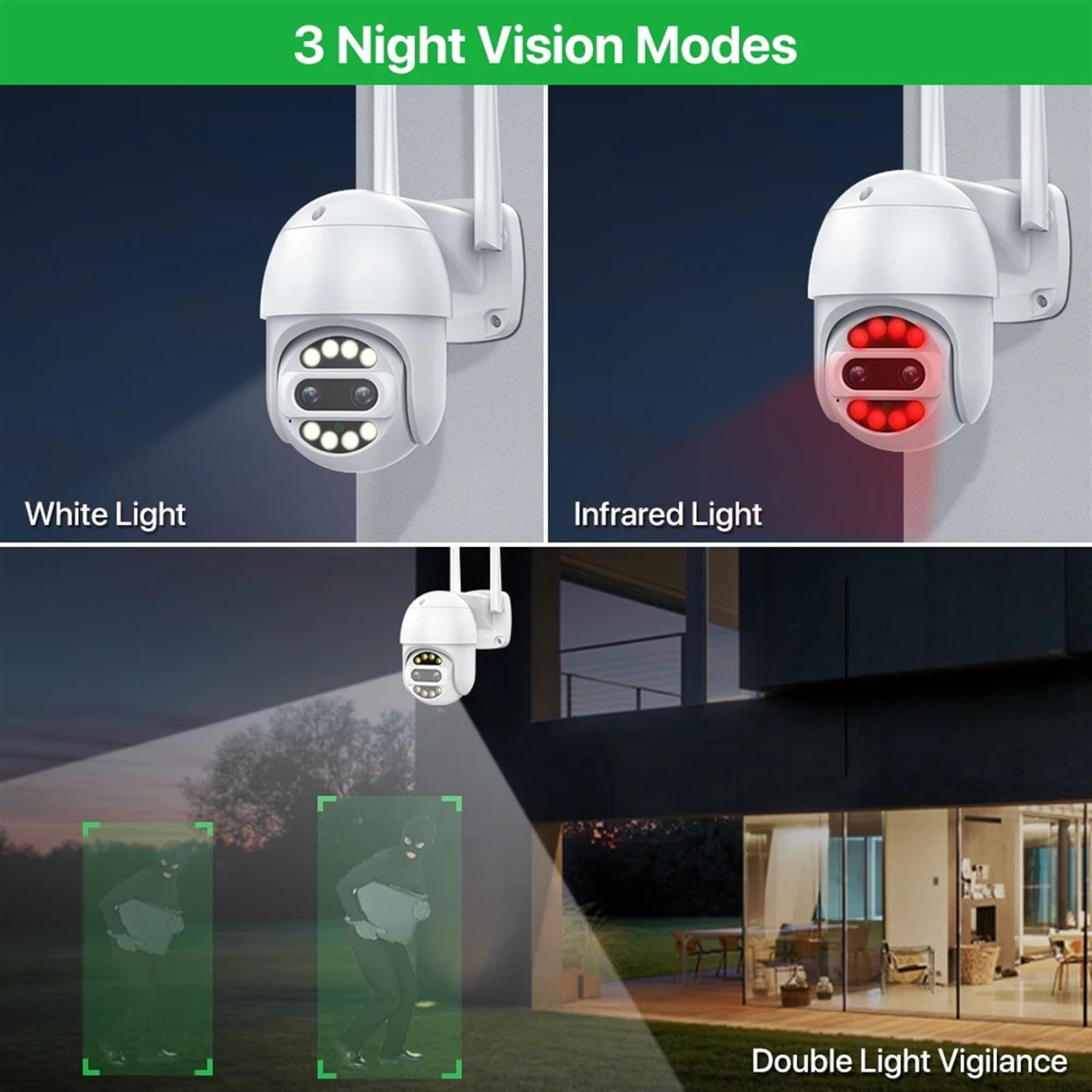 Telecamera Wifi Esterno, Telecamera IP esterna da 8MP 4K Zoom 8x Telecamera di videosorveglianza PTZ con doppio obiettivo Telecamera CCTV HD senza fili con rilevamento umano ,Sicurezza, Antifurto(4MP