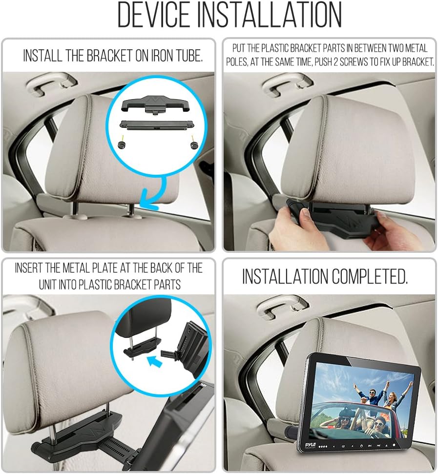 Android Car Monitor Headrest Touchscreen - Car Entertainment System - 10.5 Inch Dual Car Seat Mount Multimedia Player w/WiFi & Bluetooth - Mounting Bracket & Wireless Headphones - Pyle PLDANDHR1056KT