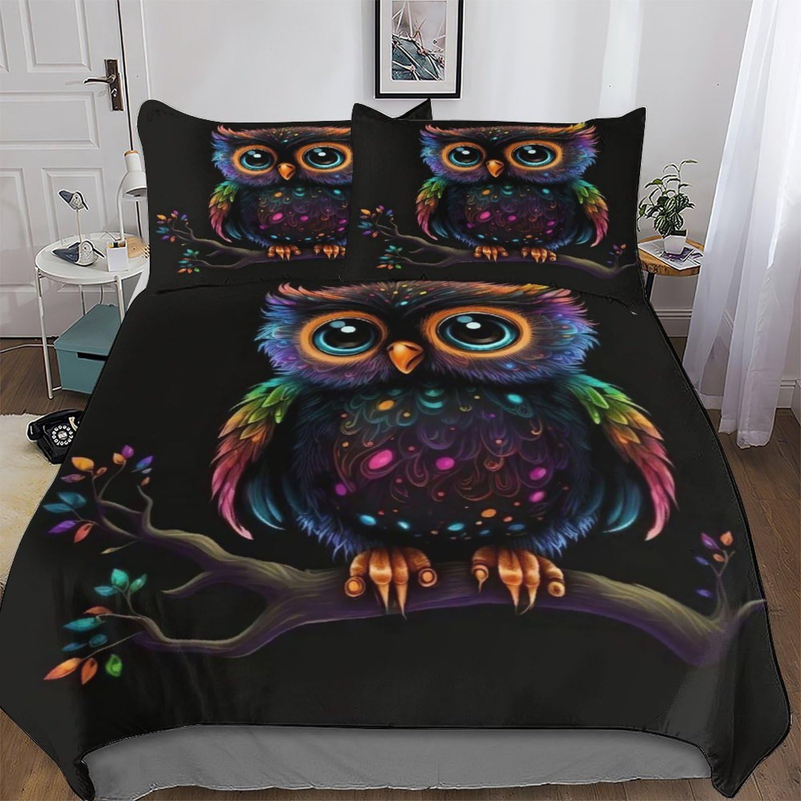 Housse de couette hibou double pour une décoration de chambre cosy
