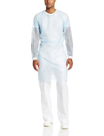 3260BXL Disposable Isolation Gown Plus, Knit Cuff, Tie Back, Knee Length, Splash Resistant, Blue, X-Large, Case of 50