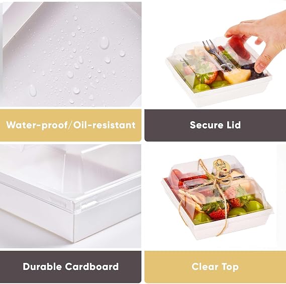 Leafiew 80 Pack Mixed Food Container Set - Square Boxes with Clear Lids and Bakery Containers (White)
