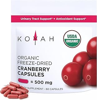 KOYAH - Organic Cranberry Capsules – 500 mg, Freeze-Dried, Whole-Berry, Vegan, Non-GMO, Supports Urinary Tract & Antioxidant Health, 60 Capsules