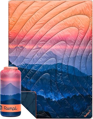 Rumpl Manta hinchada original, cálida manta de campamento inflada, 100% poliéster reciclado, ligera, plegable, resistente al agua, manta acolchada