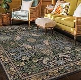 Hazo Haus Vintage Floral Area Rug 5x7 for Living Room - Dark Green Forest Bird Rugs for Bedroom, Dinning Room, Office, Non Slip Stain Resistant Low Pile