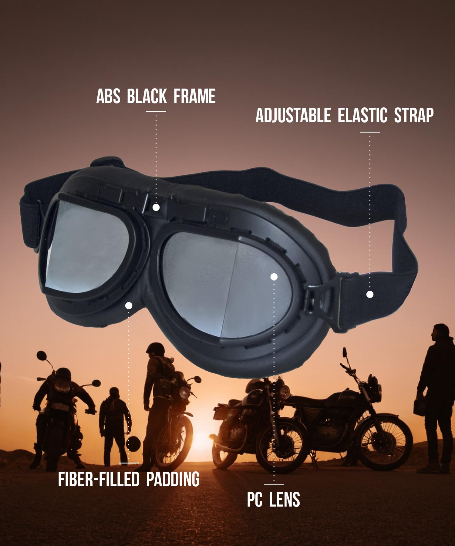 CRG Sports Vintage Aviator Pilot Style Moto Cruiser Scooter Goggle T08 T08BSB Lente Argento, telaio nero, imbottitura nera