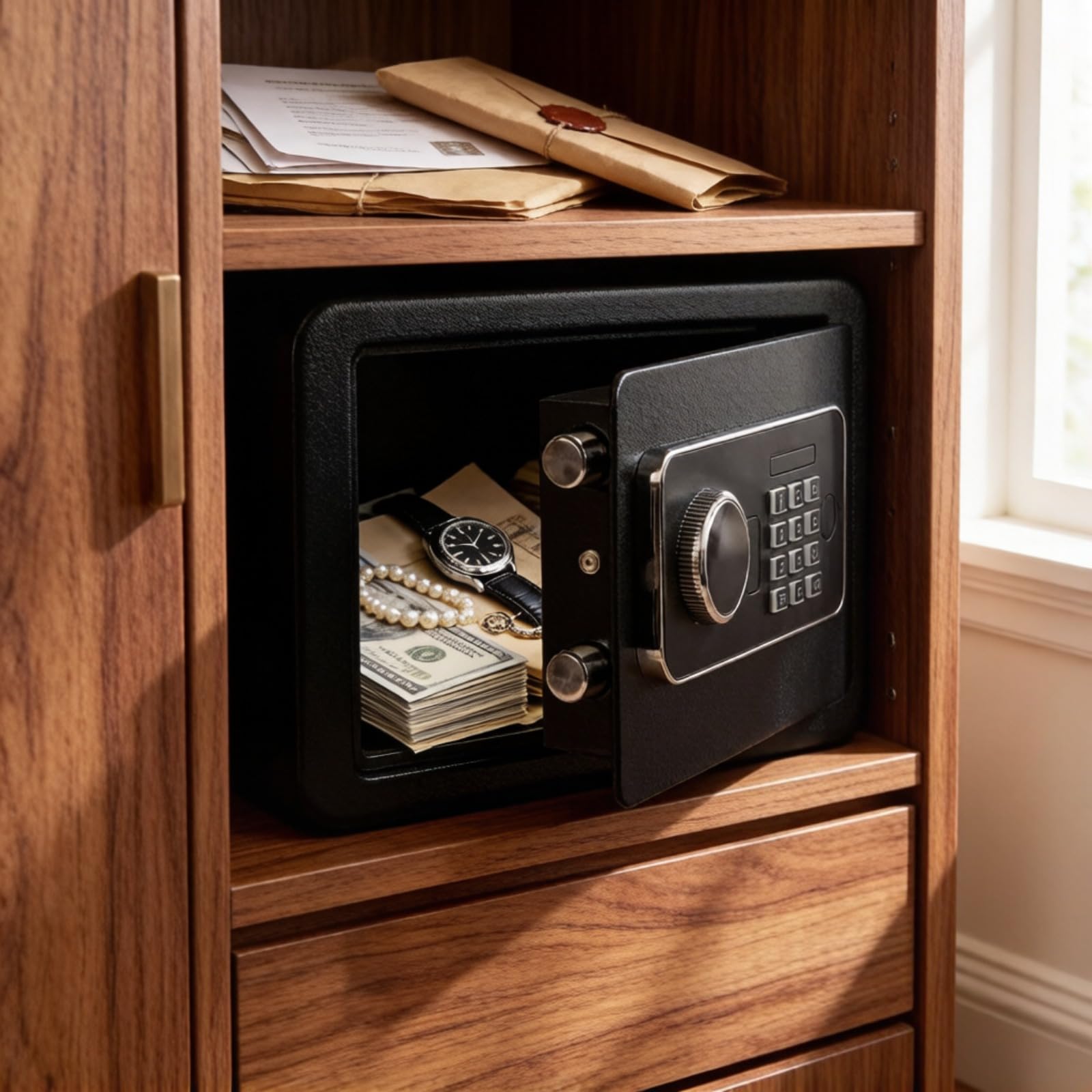 Digitaler Safe für Zuhause – Sicheres elektronisches Tastaturschloss für Schmuck, Dokumente und Wertsachen, 1,2 Kubikfuß, 31 cm B x 20 cm T x 20 cm H, Sicherheitsbox, Schwarz