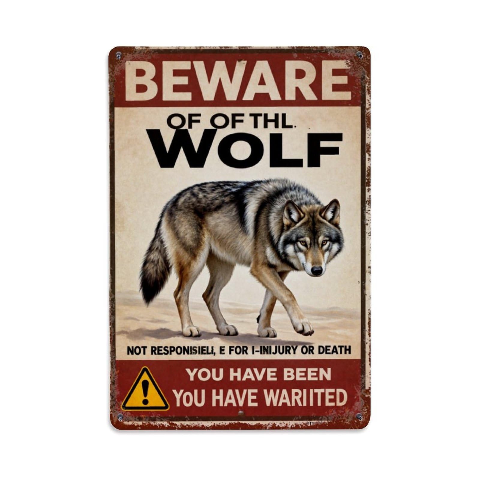 Beware Of The Wolf Sign Retro Metal Tin Sign, Vintage Decor Art Poster for Bar, Home, Man Cave, Kitchen, Laundry Room Gift 8x12Inch