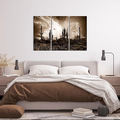 Miniatura 5 de Nachic Wall Lienzo de desierto Sepia para pared, diseño de tormenta y relámpago, imágenes de paisaje, impresiones de fotos vintage de Arizona para
