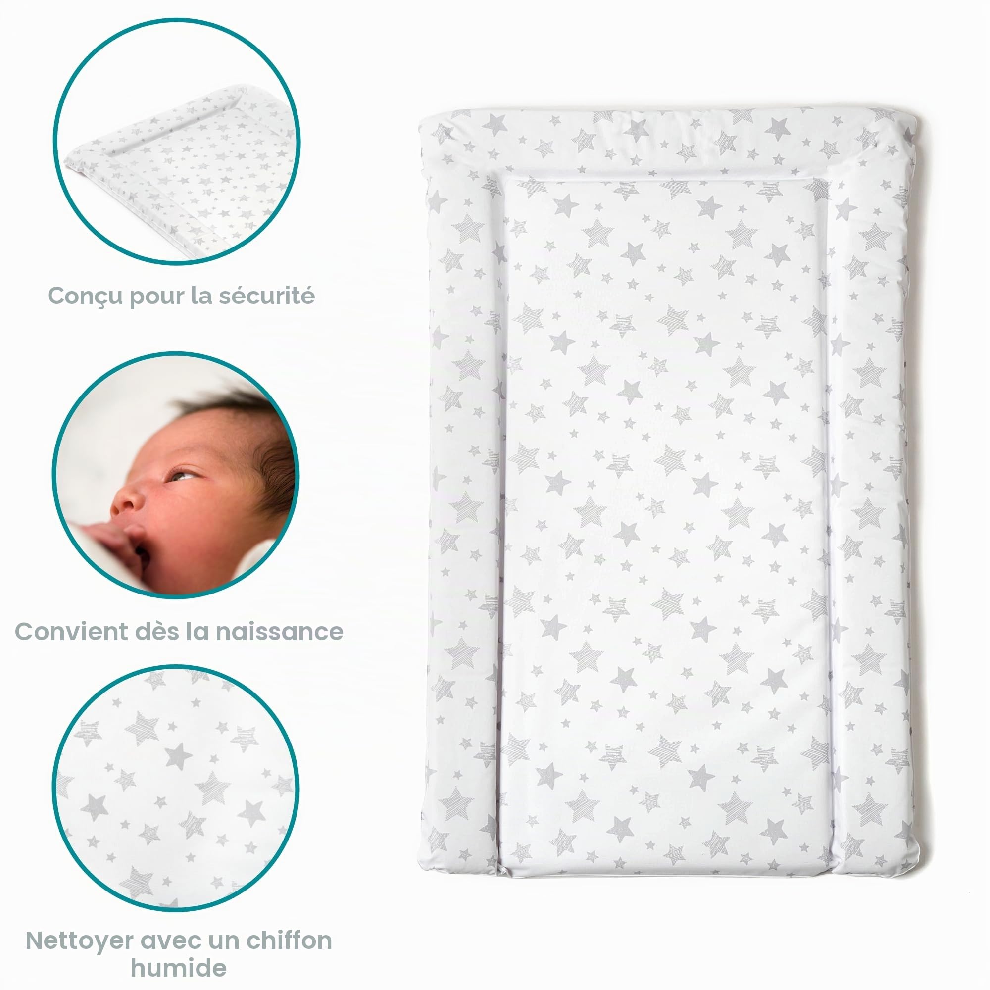 East Coast Nursery Essential Star Matelas à langer Gris 70 x 40 x 3 cm
