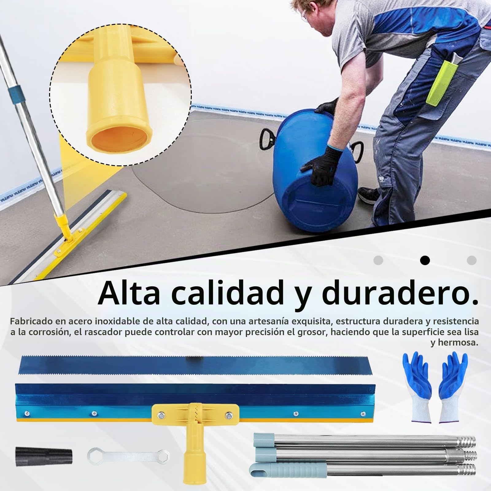 Kit Herramientas de Autonivelación de Cemento, con Zapatas de Clavos 3CM Escobilla de Goma de Pie 56CM Rodillo Desaireador 23CM+48CM Rodillo 9CM+23CM Varilla Telescópica de 170CM