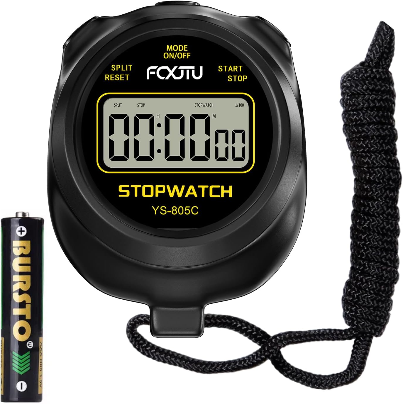 FCXJTU Simple Stopwatch Timer, Single Lap Stopwatch Countdown Timer, No Hourly Beep, On/Off, AAA Battery(Included), Large Display, Easy to Use, Ideal for Kids Coaches Black