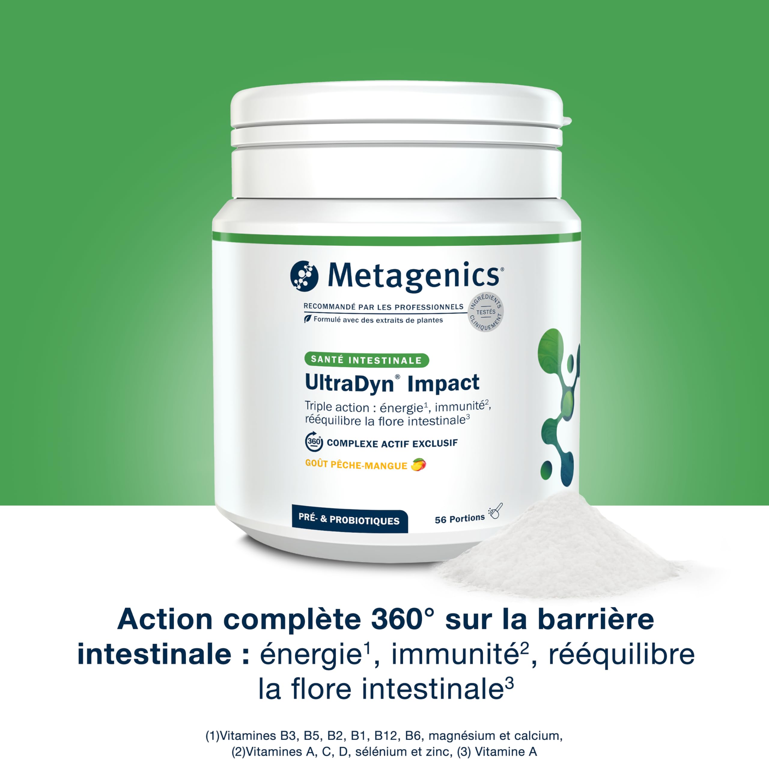 Metagenics UltraDyn Impact - Complexe Multi-Nutriments & Souches Microbiotiques, Protection contre le Stress Oxydatif, Saveur Mangue-Pêche, 56 Portions