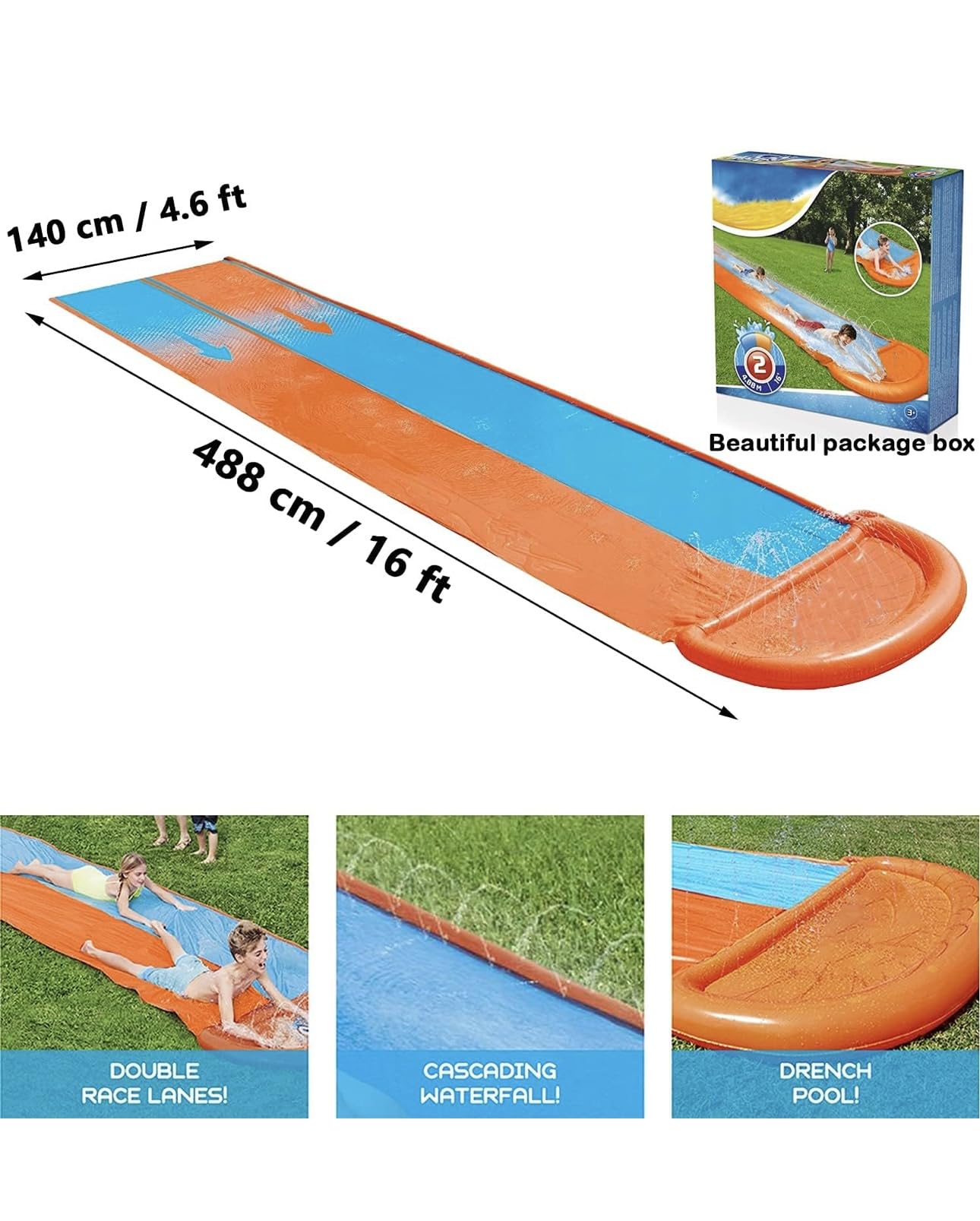 Richtots Premium 16ft Inflatable Water Splash Lawn Slide, Outdoor Double Lane Water Slip for Kids & Sprinkler Backyards Garden Waterslip Racing Lanes and Pool Slide (16 ft × 4.6 ft) - Image 2 thumbnail