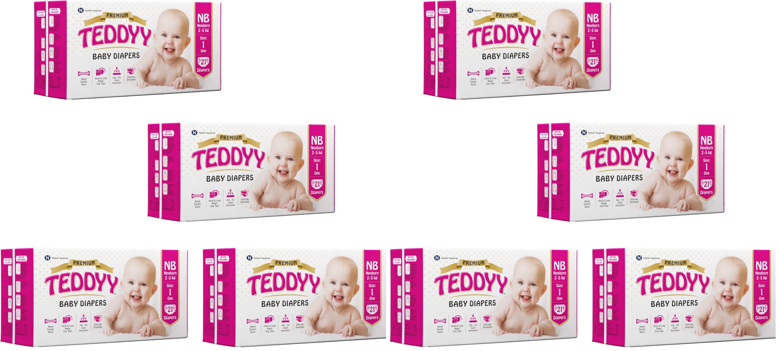 TEDDYY Premium Baby NB Size Diaper Tape Style | 84 Count (New Born) | 2-5 kgs (Pack of 8) | Quick Absorbency | Extra Super Soft | Anti - Bacterial |Colour Changing Wetness Indicator with Adjustable Grip Tapes-image-7