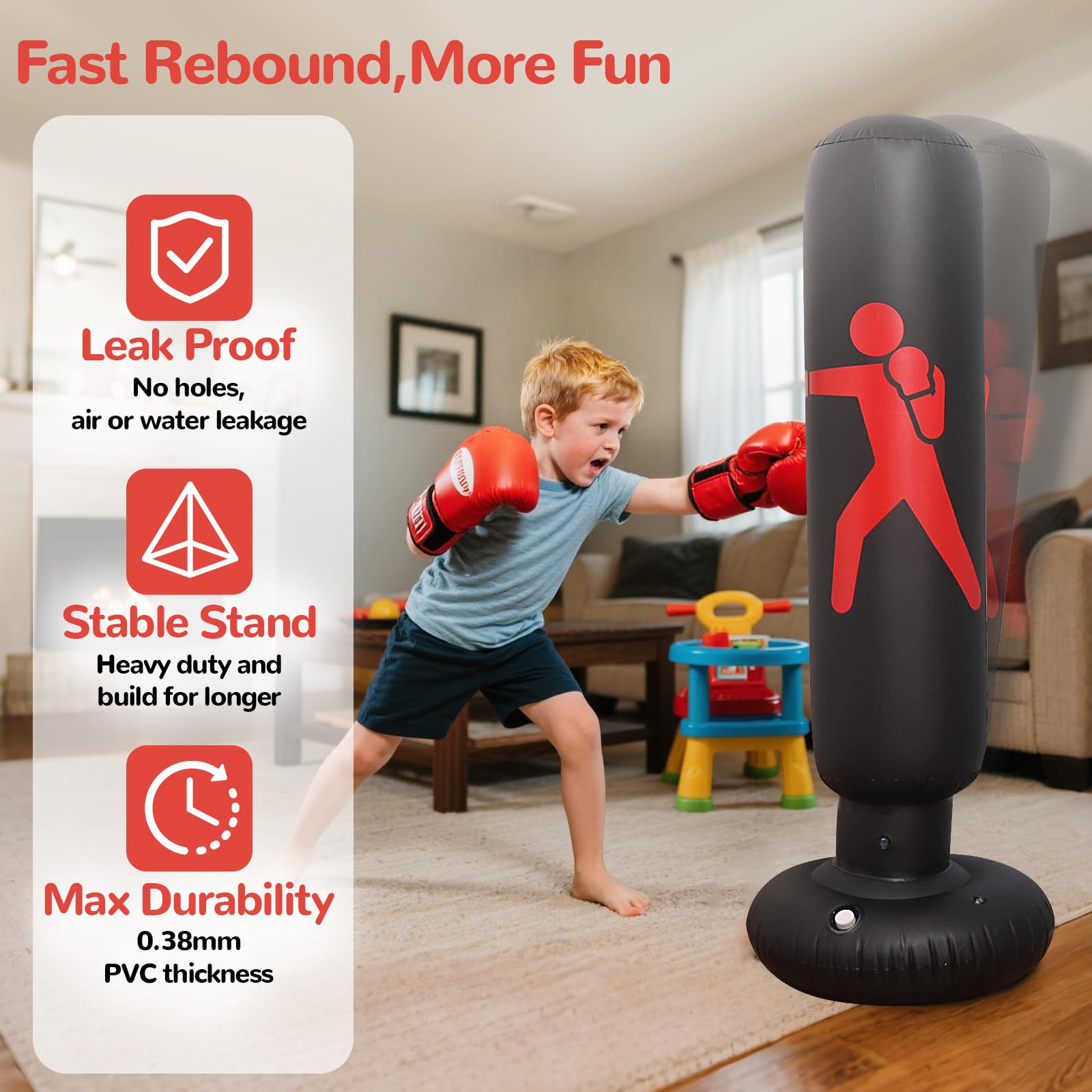 Sacco Da Boxe Gonfiabile PRITOK Per Bambini E Adulti – 160 Cm Con Base Larga 65 Cm E Pompa - 3