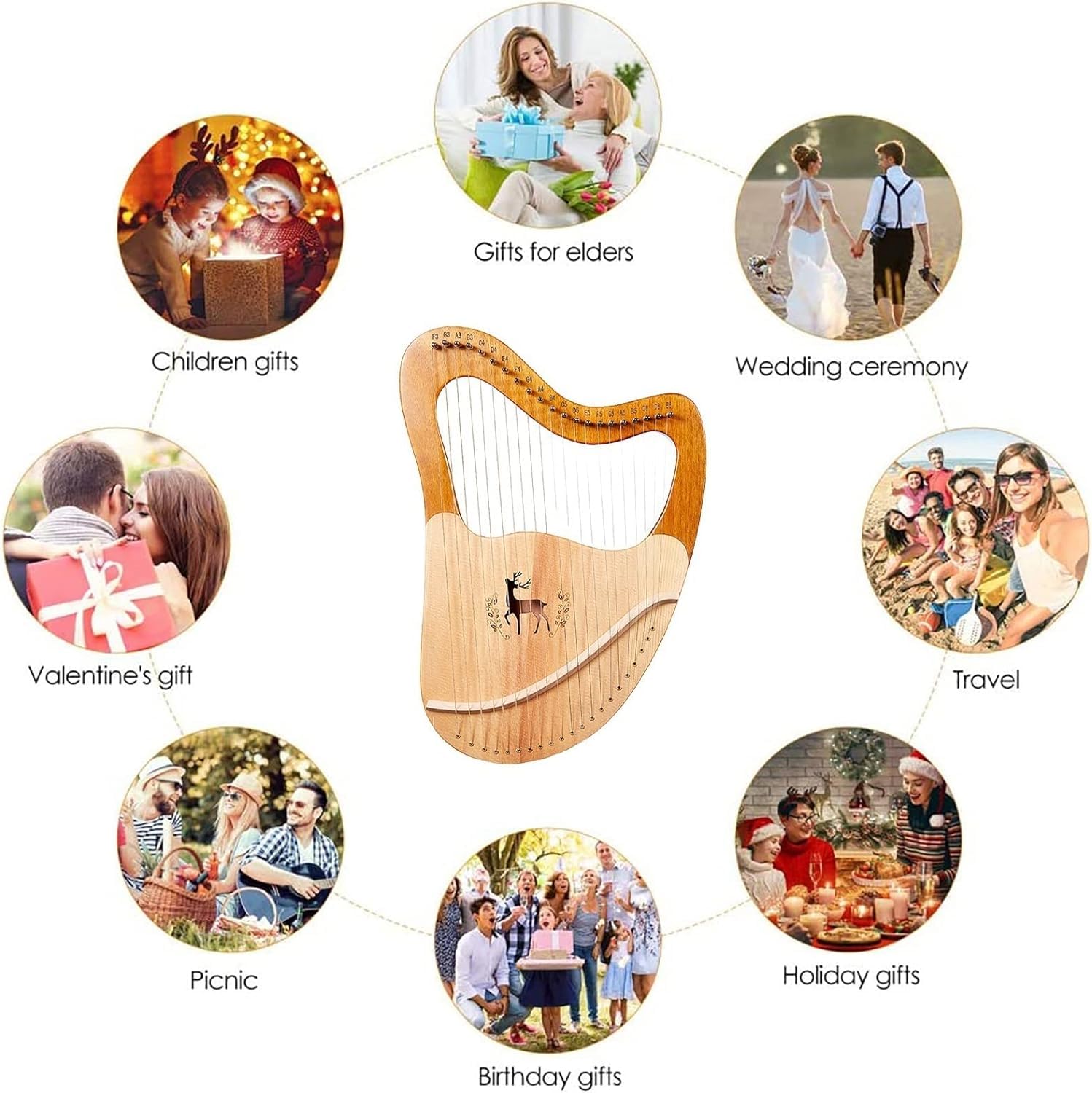 Generico Arpa in Moo, Accordata con Tasti in Carbonio per Pianoforte, Strumento A 24/27/32 Corde, Set Terapeutico per Insegnamento E Performance, Kit di Accessori per Principianti (32 Strings)