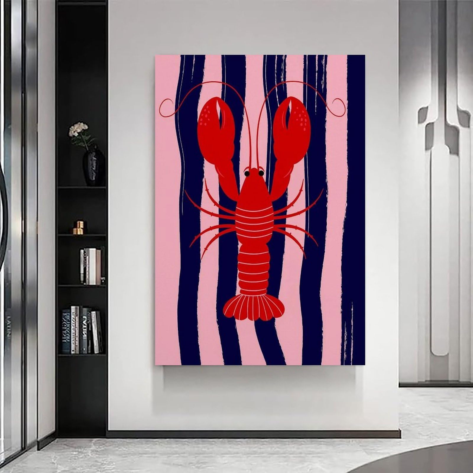 Stampa artistica su tela con illustrazione di aragosta rossa, eccentrica, eccentrica, eccentrica, decorazione per la casa, per cucina, bagno, appartamento, stampa artistica da parete, foto da
