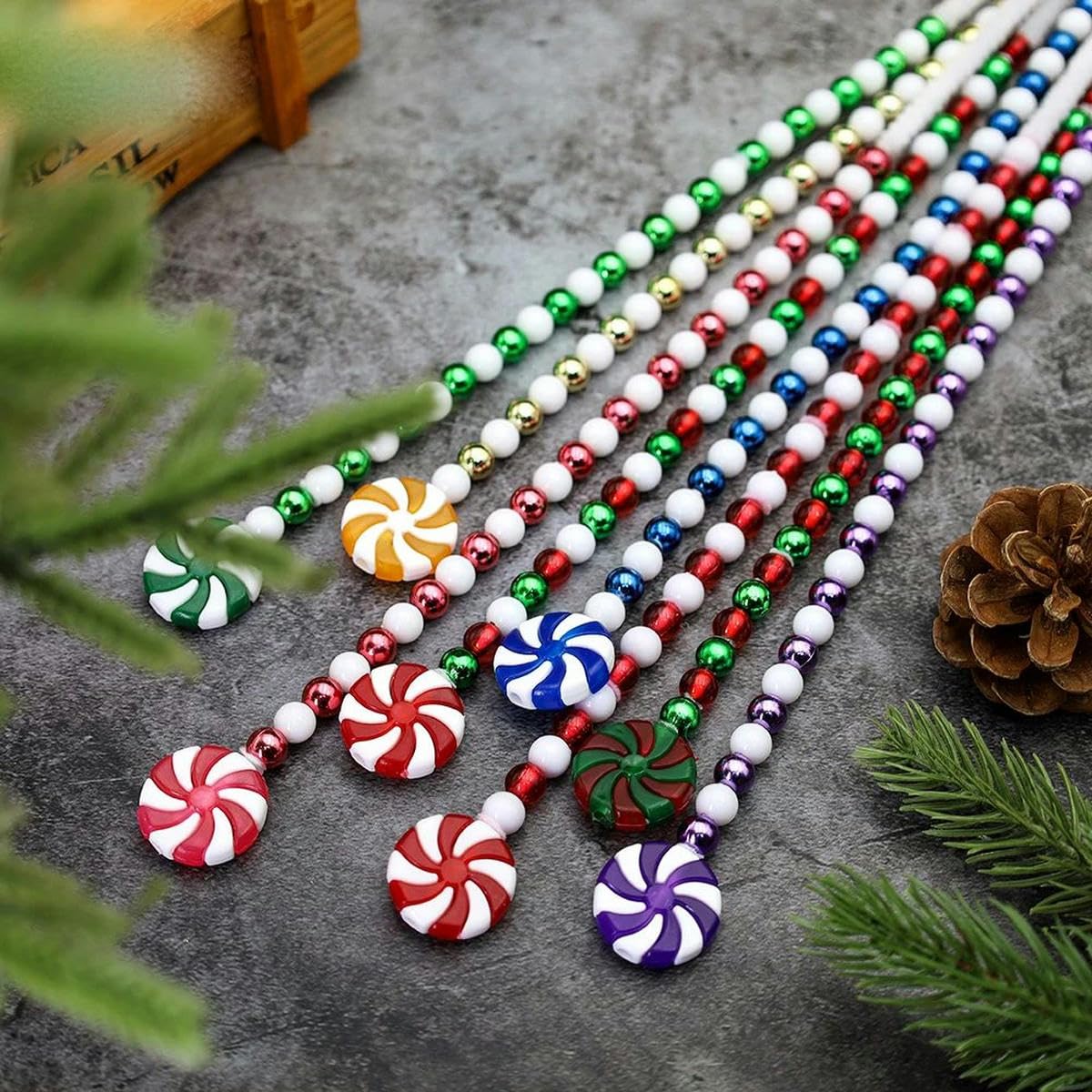 Ghirlanda Di Caramelle Natalizie 2,4m, Decorazioni Per Albero In Plastica, Rosso E Verde - 4