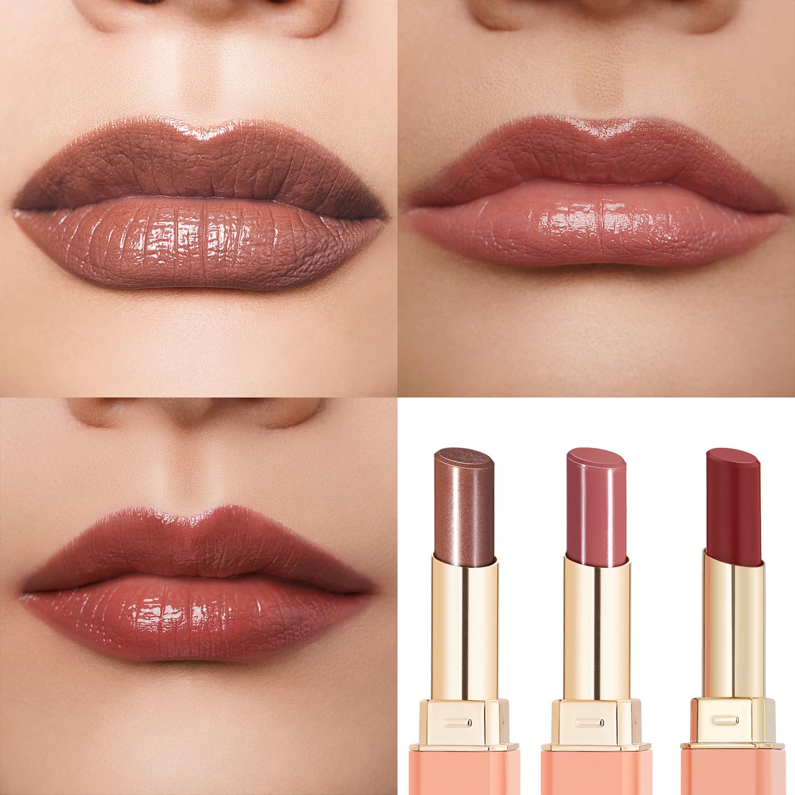 Oulac 3PCS Lipsticks Set, Black Red Lipstick Chocolate Brown Lipstick, Moisturizing Formula - Image 3
