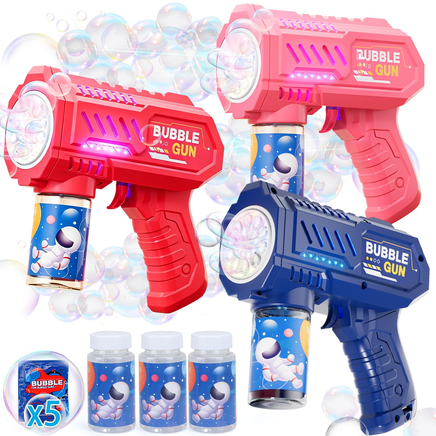 3 Pack Bubble Gun Toys for Kids 3-8 Year Old: Bubble Machine Bubbles Maker Blower Electric Bubble Guns Gifts for 3 4 5 6 7 8 Years Old Boys Birthday Presents Garden Outdoor Party Bubbles for Kid