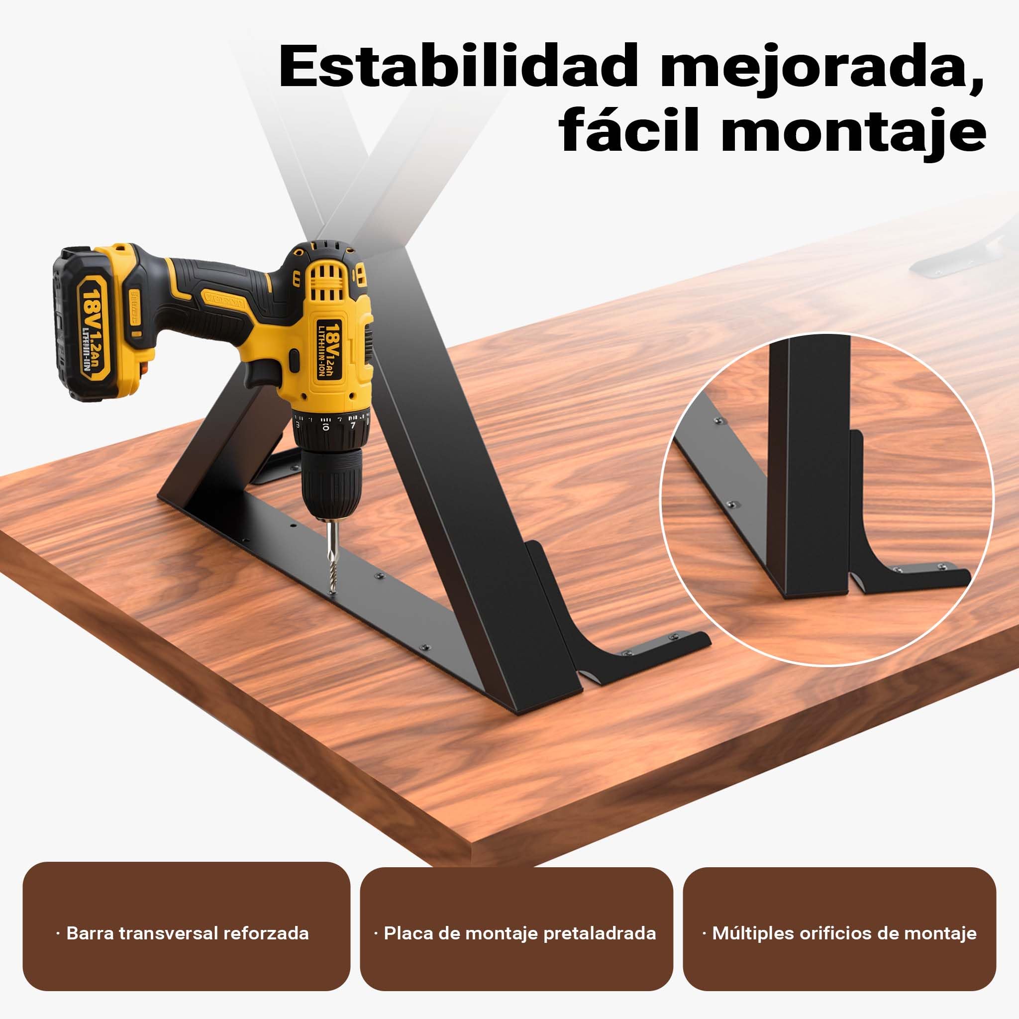 WilTec Bastidores para Mesa 72x60 cm Recubrimiento Polvo Negro Caballetes Perfil-X Patas de Mesa Bricolaje