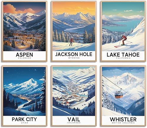 KROEY Póster de esquí de Apres Ski Snowy Mountain Posters Vintage Ski Canvas Arte de pared para dormitorio familiar moderno, sala de estar,