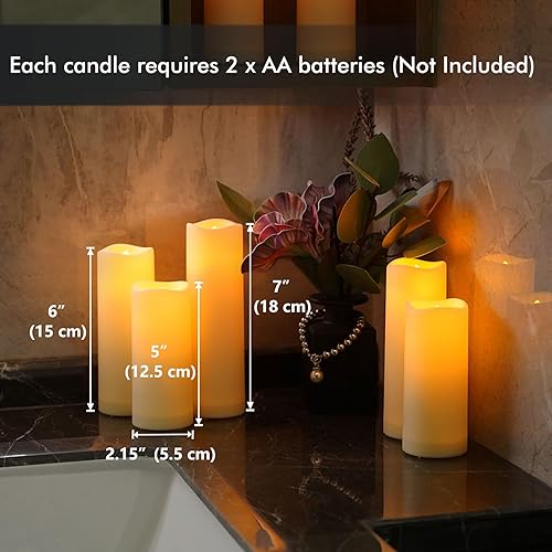 Miniatura 10 de Velas LED sin llama de columna delgada de 8 pulgadas, color blanco, funciona con pilas, diseño de rayas, pilas y control remoto incluidos, juego de 2