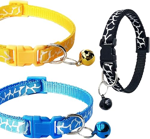 Miniatura 7 de Jecikelon 6 collares reflectantes ajustables para cachorros, collar para perros pequeños, collar de poliéster para gatos con campana, collar básico