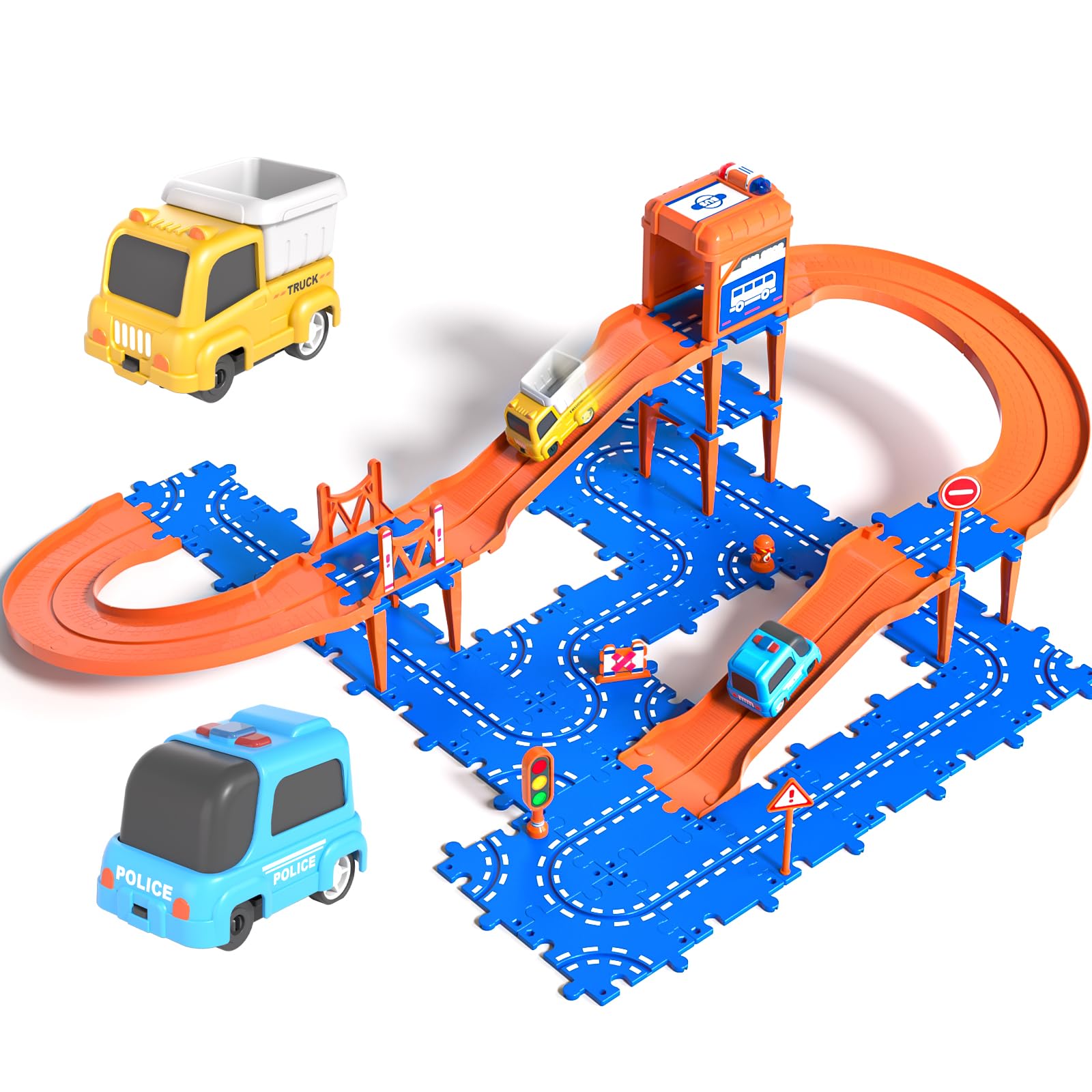 Doloowee DIY Car Tracks for Toddler, Toys for 3 4 5 Year Old Boys, Puzzle Racer Car Track Set with 2 Cars, Toys Gifts for Toddler 3 4 5 Years Old