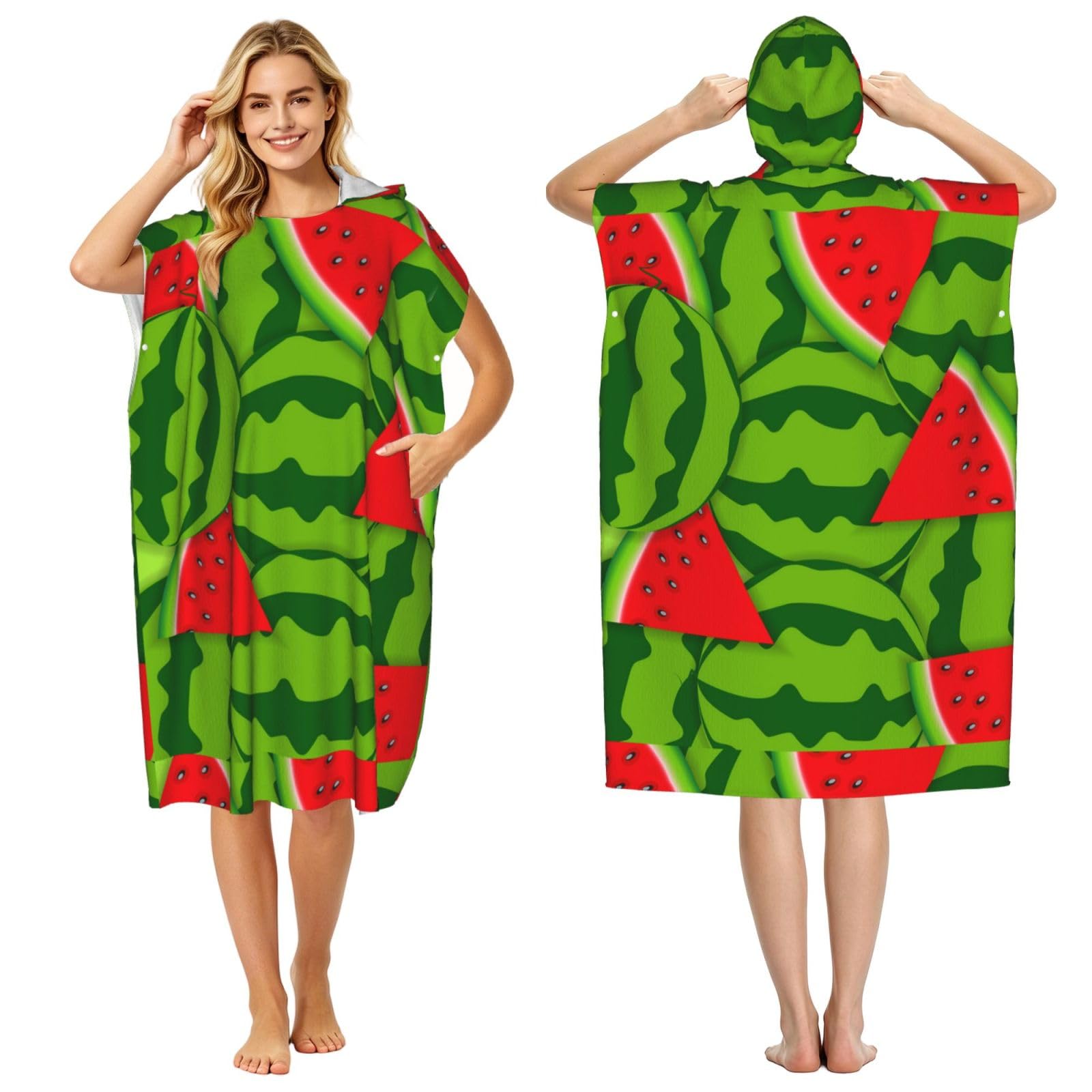 Poadnly Watermelon, Adult Hooded Beach Towel 90 x 110 cm,Changing Bath Robe, Surf Poncho Towel For Women Men