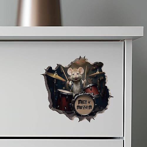 Miniatura 6 de Adhesivo de pared 3D con agujero de ratón de baterista con agujero de ratón