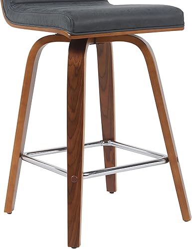 Miniatura 102 de Armen Living Vienna - Taburete giratorio de 26 pulgadas de altura de mostrador de piel sintética gris y madera de nogal Piel sintética