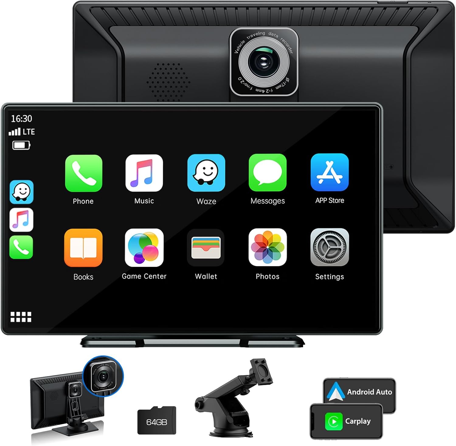 Wireless for Apple Car Play Portable Car Stereo Built-in Dash Cam 2.5K, 9'' Touch Screen Carplay Car Radio, Android Auto, Loop Recording, GPS Navigation, AirPlay, Mirror Link, Voice Assistant, AUX/FM