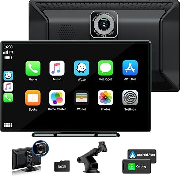 Wireless for Apple Car Play Portable Car Stereo Built-in Dash Cam 2.5K, 9 Touch Screen Carplay Car Radio, Android Auto, Loop Recording, GPS Navigation, AirPlay, Mirror Link, Voice Assistant, AUX/FM