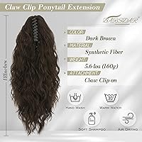 Vista 2 de BARSDAR Extensión de cola de caballo marrón – Extensiones de cabello de cola de caballo con clip de garra de 18 pulgadas para mujer, extensiones