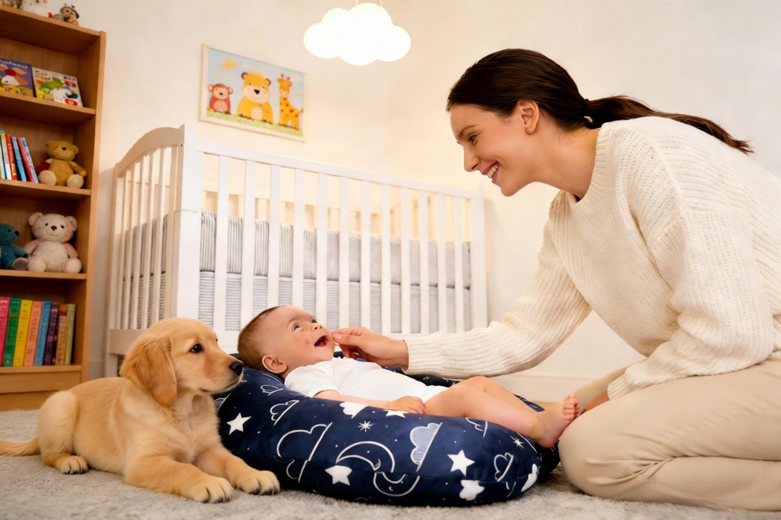 Minky - Funda extraíble para tumbona de recién nacido, funda de almohada de lactancia, suave y cómoda, se adapta a la tumbona Boppy (azul marino, estrellas y nubes), grande
