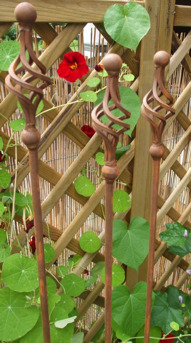 Set 3 Gartenstäbe, Rankstab, Rosenstab, gedreht, Eisen, Rost,150 cm