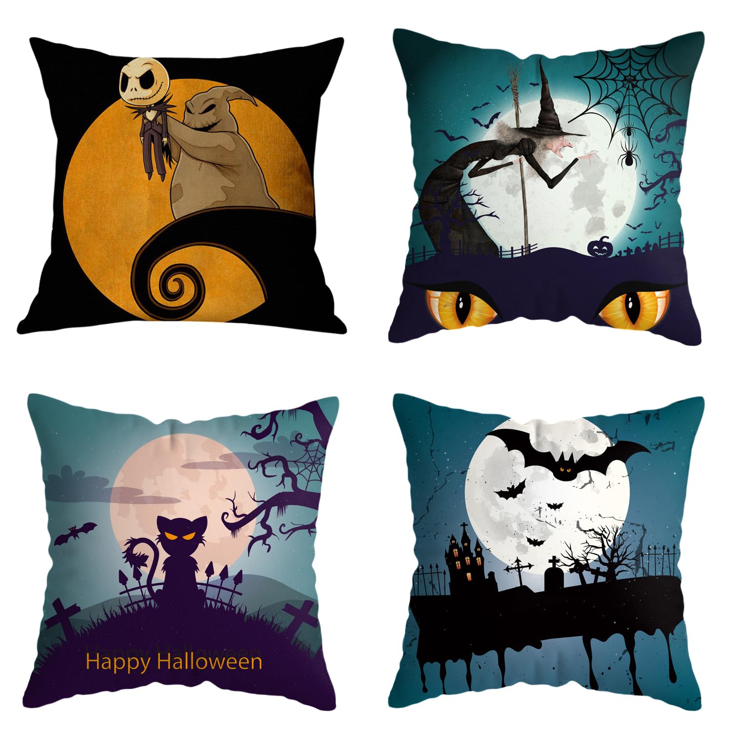 Set di 4 federe per cuscini di Halloween, 45,7 x 45,7 cm, morbide, per