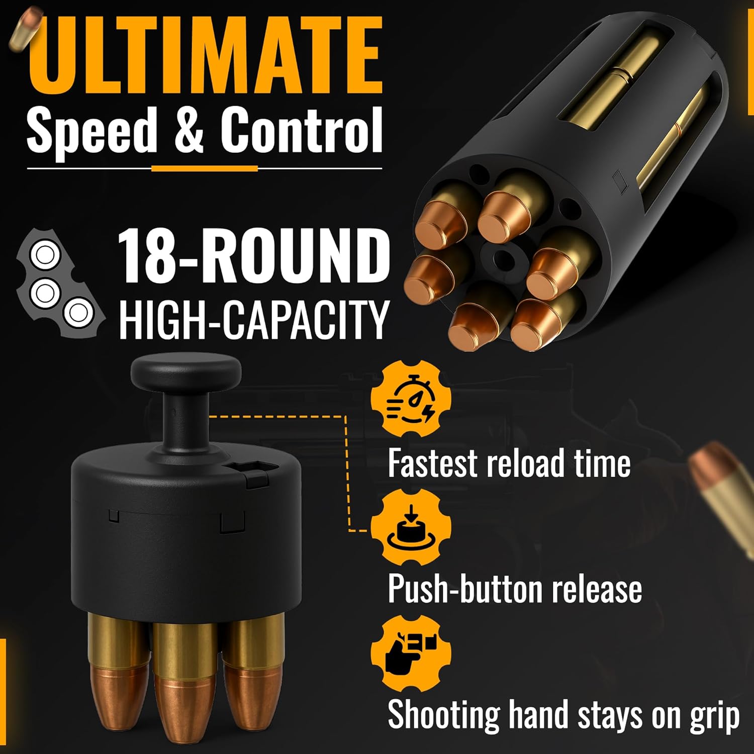 38 Special Speed Loader - 357 Magnum SpeedLoader for 6-Shot Revolvers - 18 Round High Capacity 2-in-1 Reload Tool-Fits Kimber K6S, S&W K-Frame, Taurus 65,66 & More.