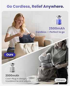 BOB AND BRAD Cordless Back Massager with Heat FSA Eligible HSA, Shiatsu Back Massager for Pain Relief Deep Tissue, 3D Kneading Massage Pillow for Pain Relief, Soothing Full-Body Relief for Family