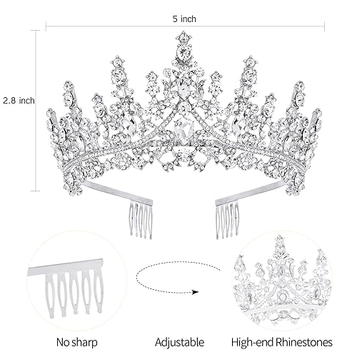 Miniatura 19 de Velscrun Corona de tiara de reina de cristal rosa para mujeres y niñas, diadema de reina de cumpleaños, elegante corona de princesa con peinetas