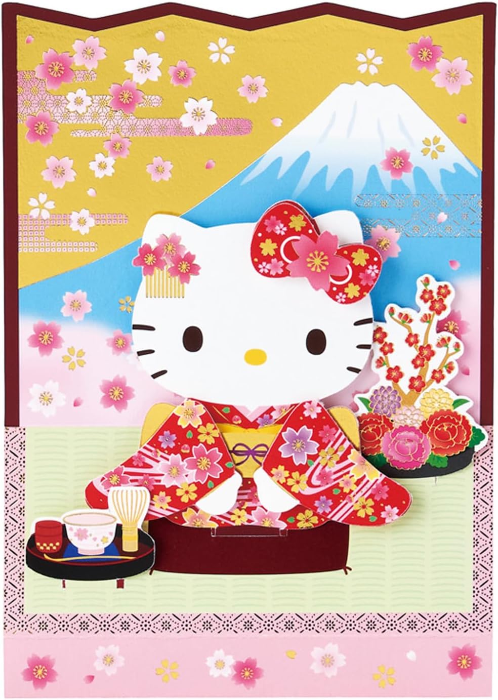 Sanrio WA5-5 453901 Multi-Purpose Hello Kitty Message Card Seiza in Front of the Byobu