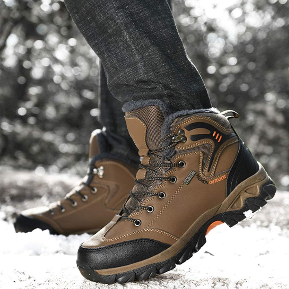 Épaisses chaussures chaudes de randonnée, haut-Top Plus Velvet Non-Slip confortable Bottes de neige, randonnée en plein air Chaussures, Chaussures homme en coton,Marron,45