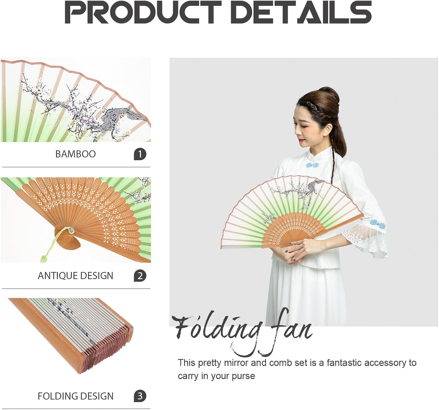 Chinese Folding Fan Hand Fan Classic Silk Dance Performance Prop for Women Traditional Handheld Accessory